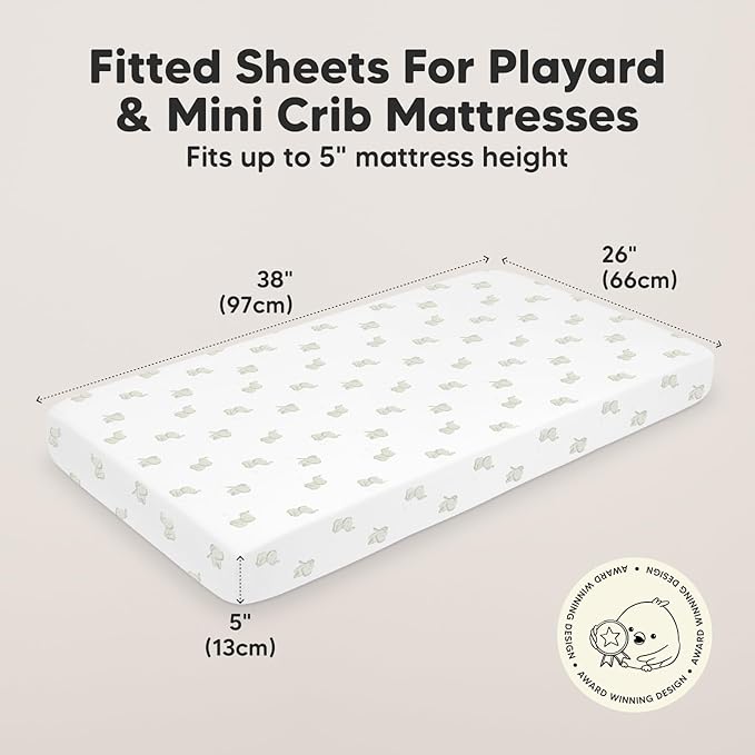 2-Pack Mini Crib Sheets Fitted, Pack and Play Sheets - Organic Cotton Pack N Play Sheets for Pack and Play Mattress, Playard Baby Crib Sheets, Jersey Crib Sheets Neutral for Boys, Girls (Elly)