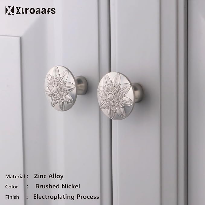 4 Pack Brushed Nickel Cabinet Knobs Dresser Knobs,1-2/5" Round Nickel Knobs for Dresser Drawers,Ktichen Cabinet Knobs Handles for Cabinets and Drawers Brushed Nickel Drawer Knobs