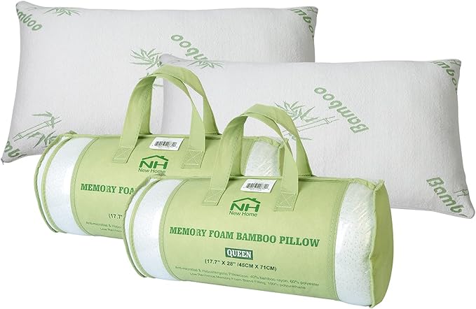 iMounTEK Bamboo Rayon Breathable Memory Foam Pillow with Washable Pillowcase, Premium Pillows for Sleeping – Back/Stomach/Side Sleeper, Bamboo Cooling Bed Pillows (Queen Size) (2-Pack)