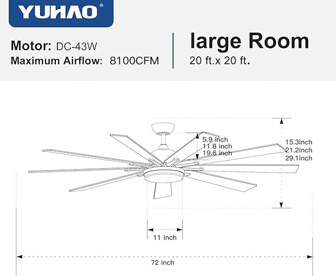 NicBex Ceiling Fan 72 Inch Indoor Modern Ceiling Fans with Integrated LED Light and Remote Control Metal Ceiling Fan with 9 Blades for Living Room, Bedroom, Antique White