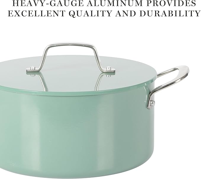 Martha Stewart Galway Premium Nonstick PFA Free Ceramic Interior 10 Piece Heavy Gauge Enamel Aluminum Pots and Pans Cookware Set W/Aluminum Lids - Teal