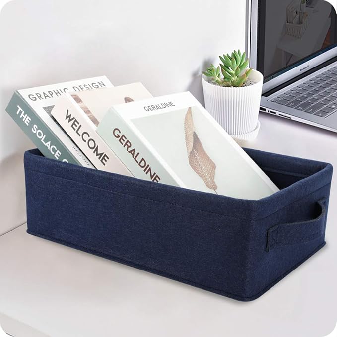 Navy Blue Storage Basket Bins Small Decorative Baskets Storage Cubes for Cellphone Earphone Chargers Cables Make Up Shelf Fabric Drawers Storage Baskets Cute Storage Baskets