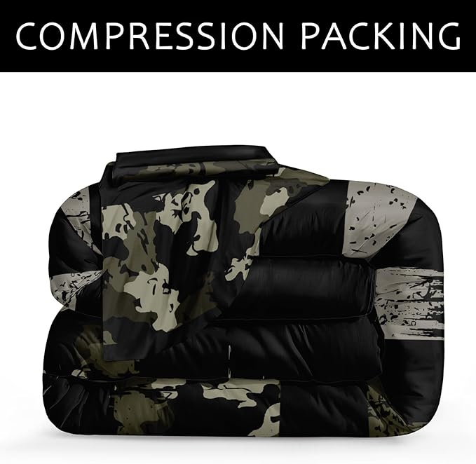 Bedbay California King Size Comforter Set American Flag Comforter Retro Military Camo Bedding Black Grey Army Green Camouflage USA Flag Printed 4 Pcs Bedding Set (Camo,Cal-King)