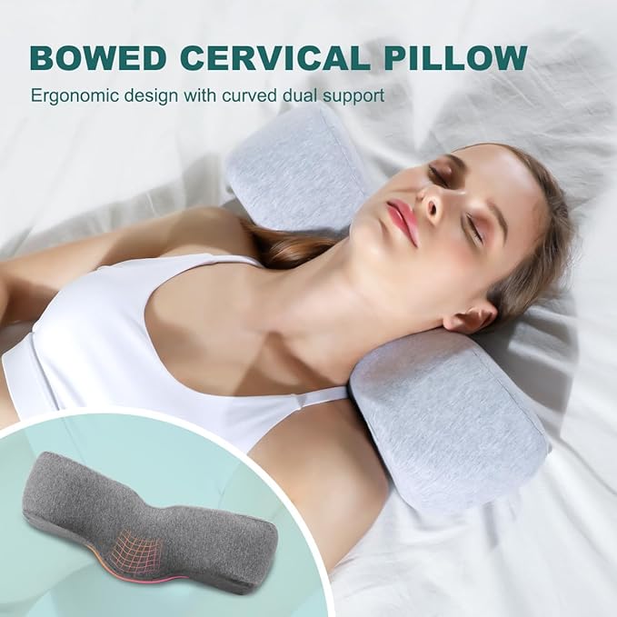 Memory Foam Neck Pillows Combo for Sleeping, Cervical Neck Pillow for Pain Relief, Neck Support Pillow Neck Roll Pillow for Bed (Light Grey-Basic Version)