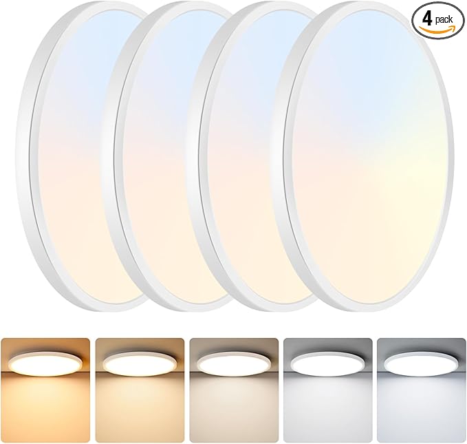 Brightever 9 Inch Flush Mount LED Ceiling Light Fixture, 5-in-1 CCT 2700K/3000K/4000K/5000K/6500K Selectable, 180W Equivalent, 2200LM Super Slim 18W LED Ceiling Lights for Living Room, Porch, 4 Packs