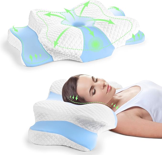 Memory Foam Cervical Pillow, Multifunctional Ergonomic Contour Pillows, Orthopedic Pillow for Neck and Shoulder Pain Relief, Washable Pillowcase, for Side Back Stomach Sleepers