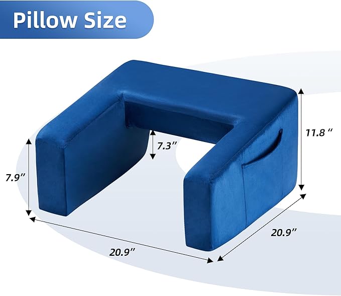 Homguava Reading Pillow Memory Lap Desk Foam Pillow for Adults Gaming Pillow Arm Rest Pillow for Reading, Crocheting, Gaming or Sitting in Bed (Blue, Large)