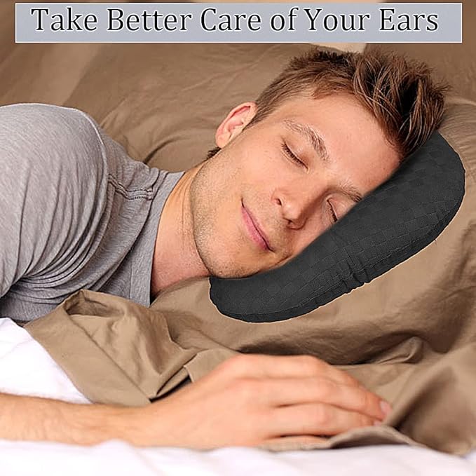 Ear Piercing Pillow for Side Sleepers, Pillow with an Ear Hole for CNH and Ear Pain Ear Inflammation Pressure Sores, O-Shaped Side Sleeping Pillow, Ear Guard Pillow(Black)