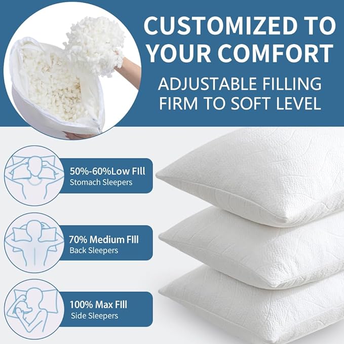 Memory Foam Pillows for Sleeping,Pillows Queen Size Set of 2 Adjustable Loft Bed Firm or Soft Pillows for Side, Back, Stomach, Hot Sleepers