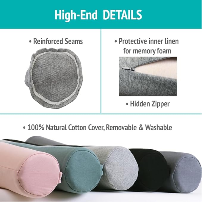 Twist Memory Foam Travel Pillow - Cotton Cover - Travel Bag Included - Adjustable, Bendable Pillow for Neck, Head, Chin, Lumbar and Leg Support (Aqua Green)