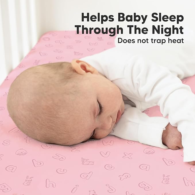 2-Pack Organic Crib Sheets for Boys, Girls - Jersey Fitted Crib Sheet, Baby Crib Sheets Neutral, Crib Mattress Sheet, Cotton Crib Sheets, Breathable Crib Sheet, Baby Mattress Sheets (ABC Land Rose)