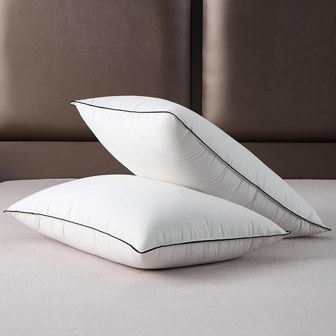 Luxury White Goose Down Pillows Queen Size - 750 Fill Power - 500 Thread Count 100% Cotton Shell - Soft and Support Down Bed Pillow for Back, Side, Stomach Sleepers - Pack of 2 (20 x 28”)