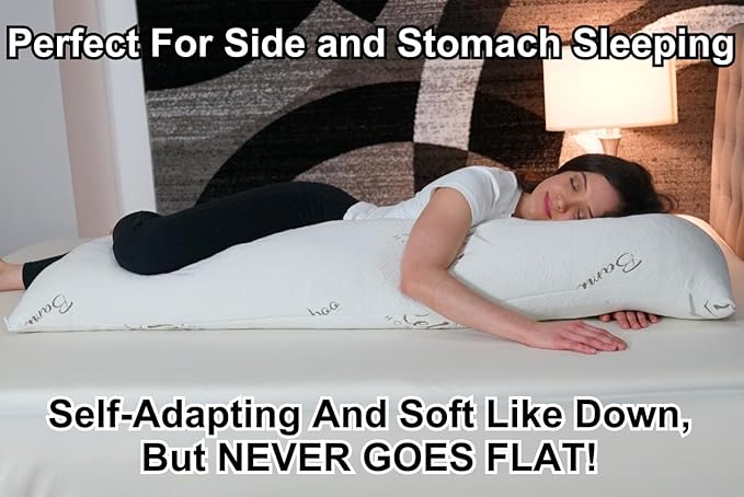 Ultra-Luxury Full Size Body Pillow All USA Best Shredded Memory Foam & Cool-Vent Viscose of Bamboo Cover | Long Cuddle Size for Pregnancy, Side, & Stomach Sleepers | Adult 20 x 54