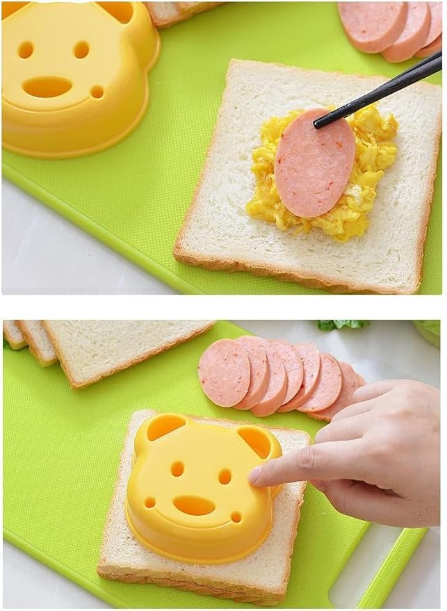 Leking 13 Pcs Wooden Kids Kitchen Knife, Kids Knife Set with Gloves Cutting Board Bear Sandwich Cutter Fruit Vegetable Cutters Serrated Edges Plastic Knifes for Real Cooking Kid Safe Knives