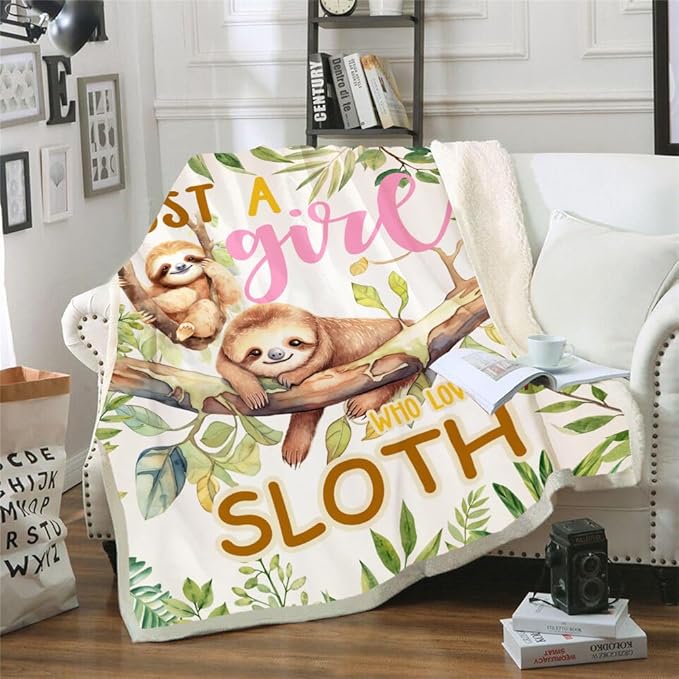 Just A Girl Who Love Sloth Blanket Cute Funny Sloth Decor Throw Blanket Gifts for Girls Boys Sloth Lover Super Warm Soft Plush Bedding Blanket (SLOTH,50"x 60")