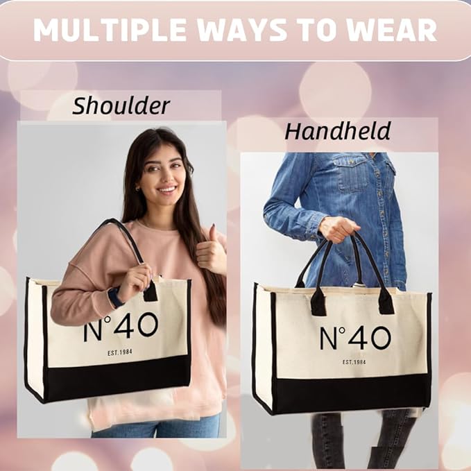 40th Birthday Gift Canvas Tote Bag for Women,N°40 EST.1984 Keepsake Beach Bag 40 Party Birthday Present for Her