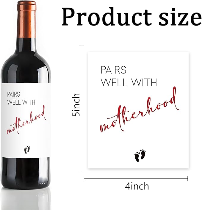 24 Pcs Funny New Mom Wine Label Pairs well with Motherhood Wine Bottle Labels New Baby Gift Wine Bottle Stickers New Mom Mother's Day Gifts for Mother Mommy
