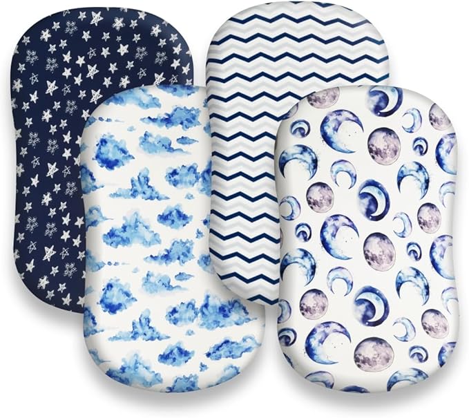 4 Pack Breathable Bassinet Sheets for Baby Boys Neutral Unisex Soft Bassinet Fitted Sheets for Toddler Travel Bassinet (Sky)