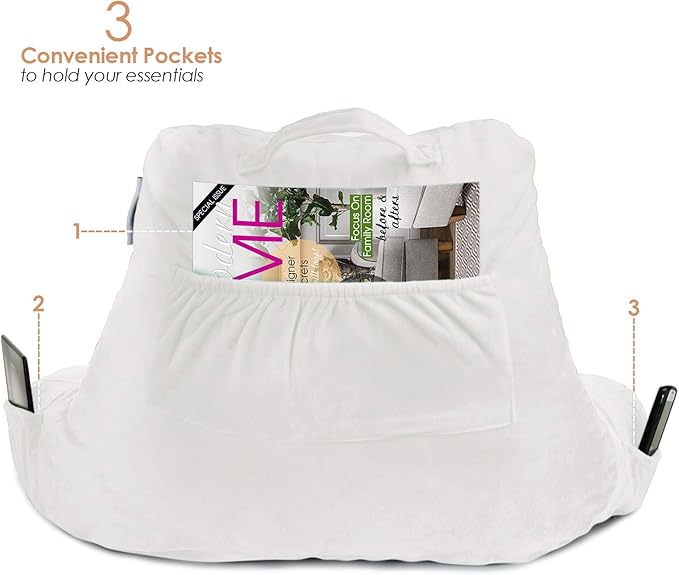 Nestl Reading Pillow for Kids, Small Bed Pillow, Back Pillow for Sitting in Bed, Memory Foam Chair Pillow, Reading & Bed Rest Pillows, White Back Pillow for Bed, Arm Pillow with Pockets