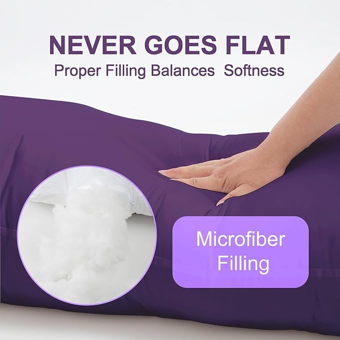 DOWNCOOL Large Body Pillow Insert- Breathable Full Body Pillow for Side Sleeper - Soft Long Bed Pillow for Adults - 20 x 54 inch (Purple)