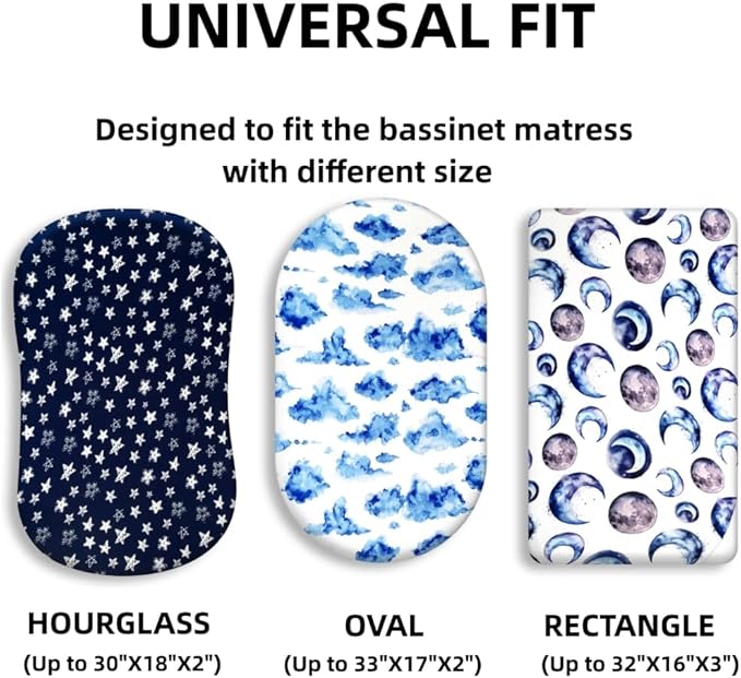 4 Pack Breathable Bassinet Sheets for Baby Boys Neutral Unisex Soft Bassinet Fitted Sheets for Toddler Travel Bassinet (Sky)