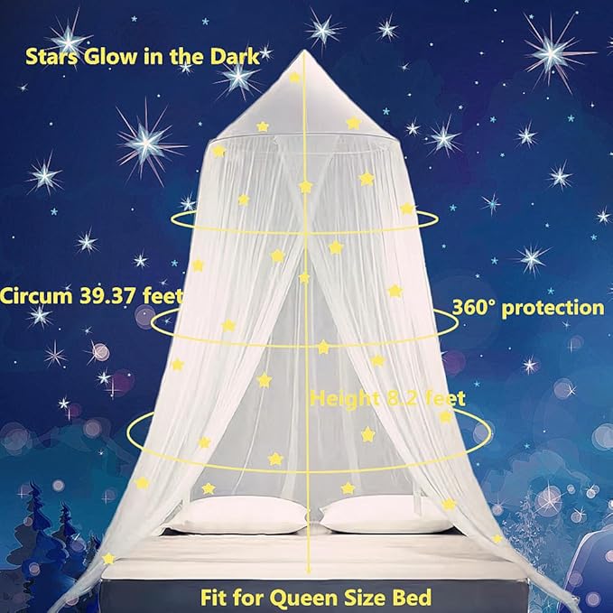 Eimilaly Stars Bed Canopy Glow in The Dark, Bed Canopy for Girls Mosquito Net, Princess Canopy for Girls Bed Room Decor, Purple