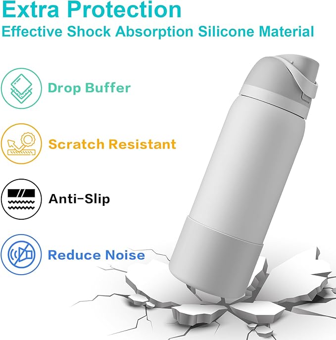 2PCS Silicone Water Bottle Boot for Owala 24oz 32oz 40oz, Protective Bottom Bumper Anti-Slip Sleeve for FreeSip, Twist, and Flip Stainless Steel Bottles, Dishwasher Safe and BPA Free