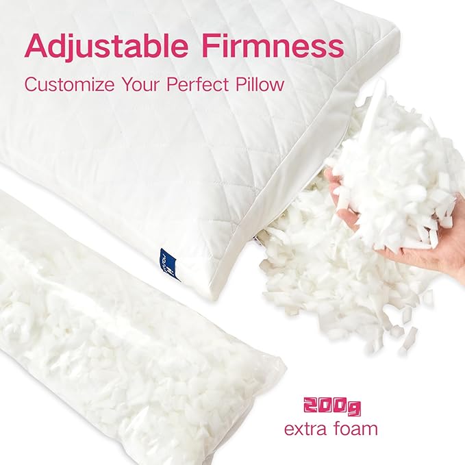 Memory Foam Pillows King Size Set of 2, Gusseted Bed Pillow for Sleeping, 2 Pack Adjustable Pillow for Side, Back or Stomach Sleepers (20 x 36 in, White)