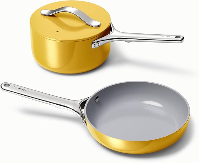 Caraway Mini Cookware Set - Non-Stick Ceramic Fry Pan (1.05 qt, 8") & Sauce Pan (1.75 qt) - Non Toxic, PTFE & PFOA Free - Oven Safe & Stovetop Agnostic (Gas, Electric & Induction) - Marigold