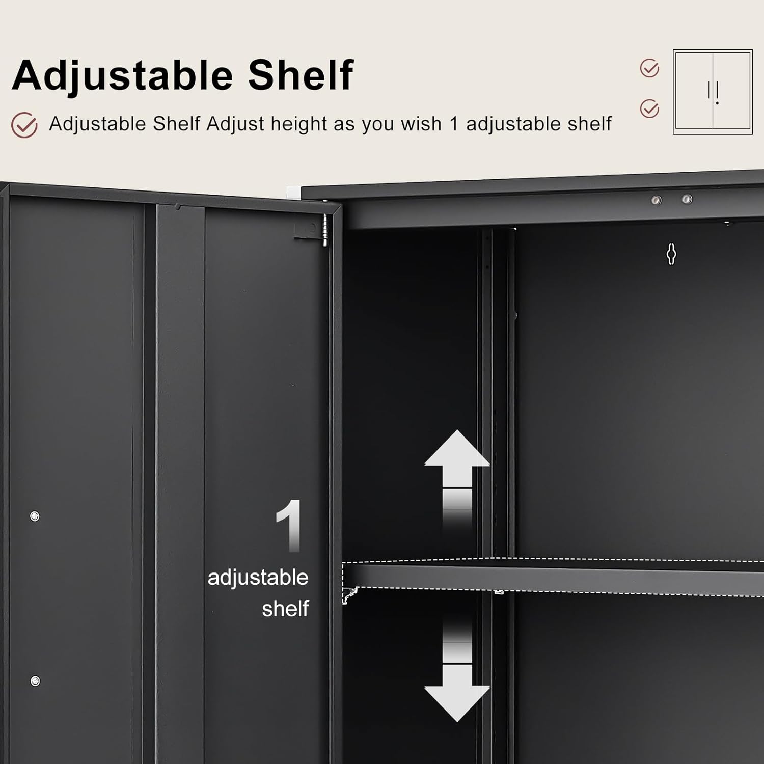 Metal Wall Cabinet,Garage Wall Cabinetwith Handle,Lockable Storage Cabinets Wall Mounted with 2 Doors,Locking Cabinet with Shelves for Basement,Living Home,Black