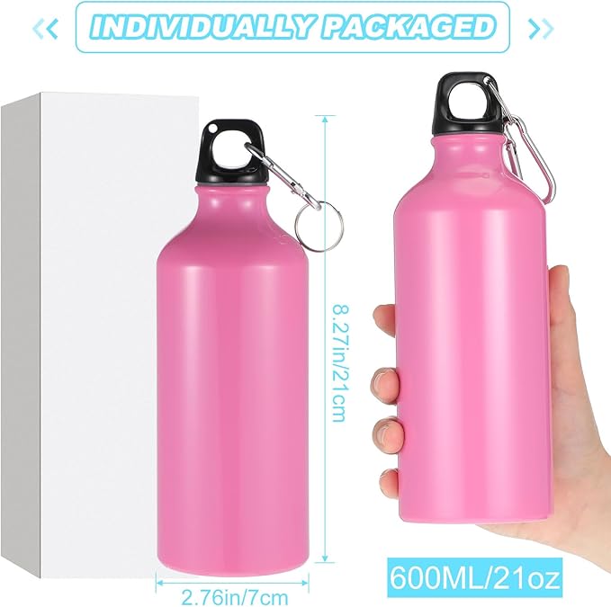 24 Pieces Aluminum Water Bottle 20 oz Lightweight Reusable Water Bottle Bulk Leak Proof Aluminum Water Bottles with Twist Cap and Buckle for Bike Travel Sports Camping (Pink, Blue, White, Yellow)