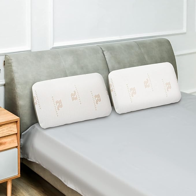 Royalisneeo 100% Talalay Latex Pillow, Medium Soft, Foam Rubber Pillow Helps Relieve Pressure,Perfect Package with Cotton Cover for Back, Stomach and Side Sleepers（Queen）