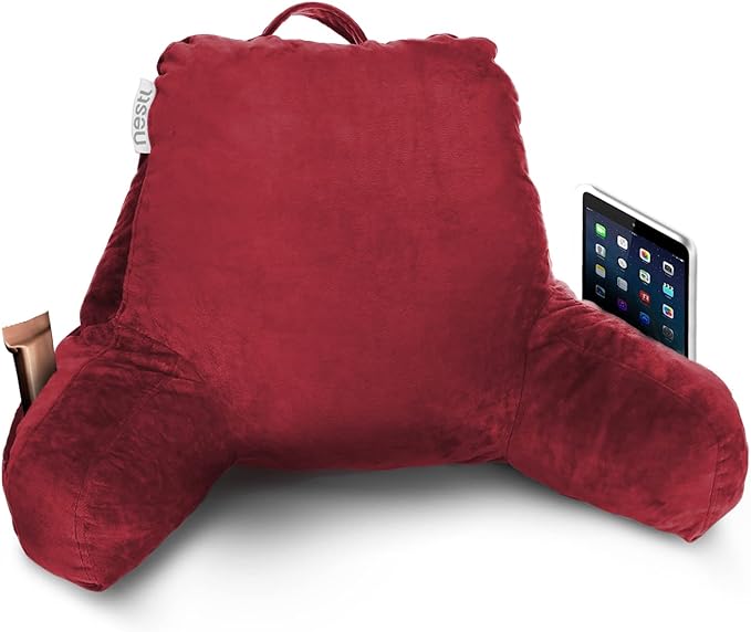 Nestl Reading Pillow for Kids, Small Bed Pillow, Back Pillow for Sitting in Bed, Memory Foam Chair Pillow, Reading & Bed Rest Pillows, Red Back Pillow for Bed, Arm Pillow with Pockets