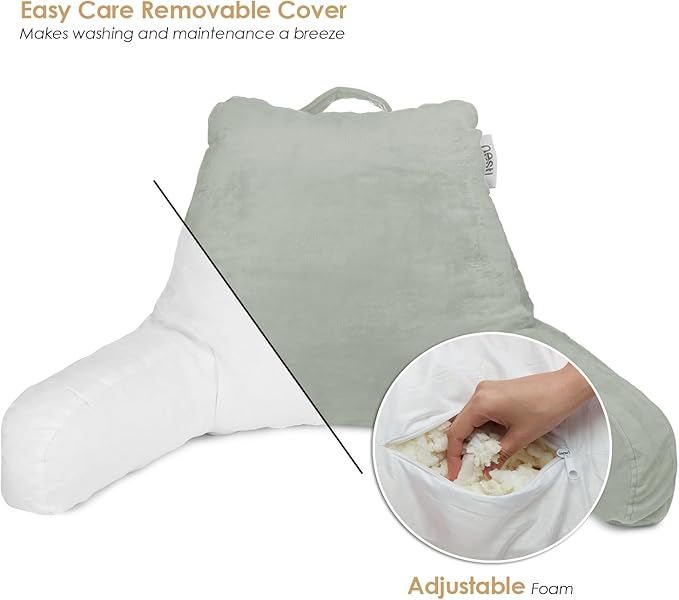 Nestl Reading Pillow for Kids, Small Bed Pillow, Back Pillow for Sitting in Bed, Memory Foam Chair Pillow, Reading & Bed Rest Pillows, Sage Green Back Pillow for Bed, Arm Pillow with Pockets