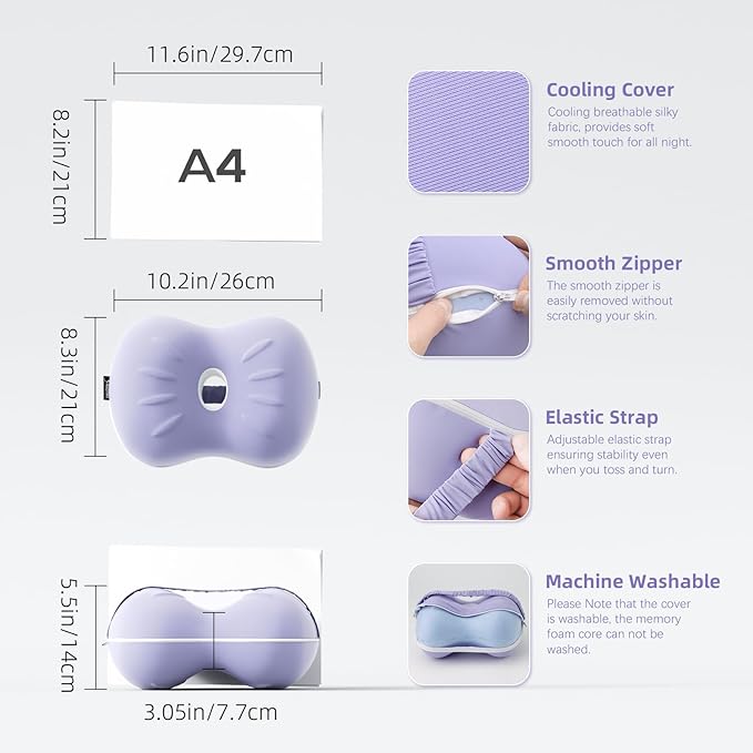 Knee Pillow for Side Sleepers - Memory Foam Knee Pillow with Cooling Cover, Leg Pillow for Side Sleeping - Leg Positioner Pillows for Sciatica Hip Pain & Spine Alignment (Soft Purple)
