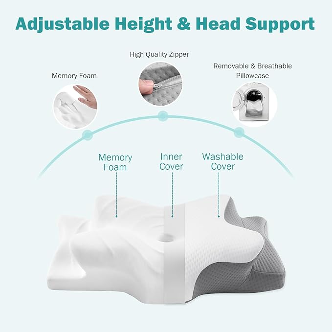 Hansleep Adjustable Cervical Pillow for Neck Pain, Ergonomic Memory Foam Neck Pillow for Sleeping with Breathable Pillowcase, Orthopedic Contour Neck Pillow for Side Back Stomach Sleeper, White