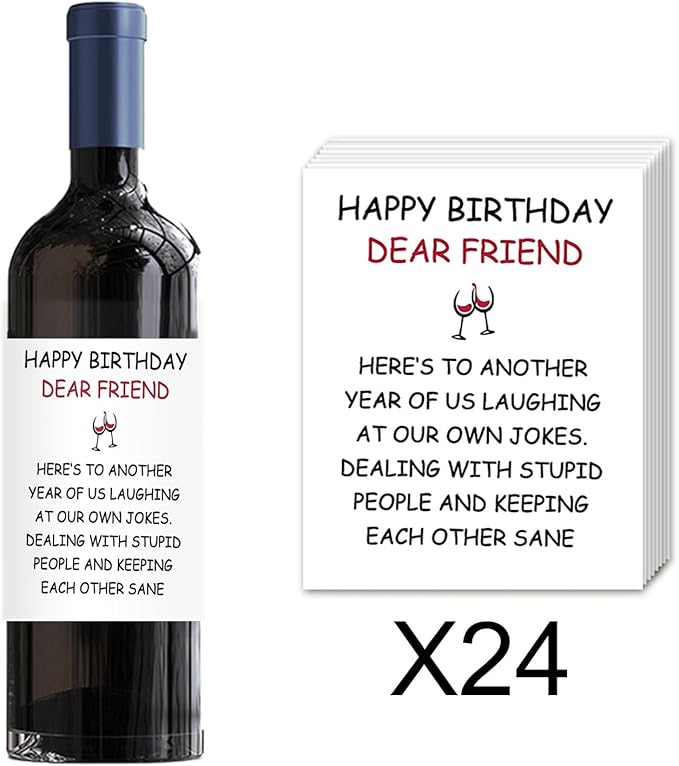 24Pcs Funny Happy Birthday Wine Bottle Labels, Dear Friend Wine Bottle Stickers, Self-adhesive Grape Wine Labels, Suitable For Both Men And Women, Birthday Decoration, Birthday Gift