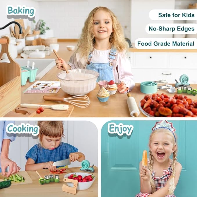 Kids Cooking Set, 21 pcs Kids Cooking Kits with Real Kitchen Tools and Cutting Board, Kids Baking Sets for Girls, Boys, Food Grade Materials Cooking Utensils for Kids