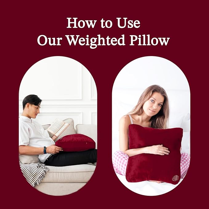 Plush Weighted Pillow 9lbs - Enhances Relaxation and Comfort with Ultra Plush Cooling Fabric - Cool Alternative to Weighed Blanket - Glass Beads Weight, Machine Washable (Velvet, Maroon)