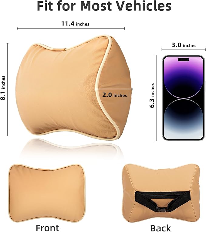 Car Neck Pillow, Car Headrest Pillow for Driving with 2.2" Rear View Blind Spot Mirrors, Memory Foam Car Pillow for Cervical Support, Vehicle Headrest Pillow for Car Seat, Beige