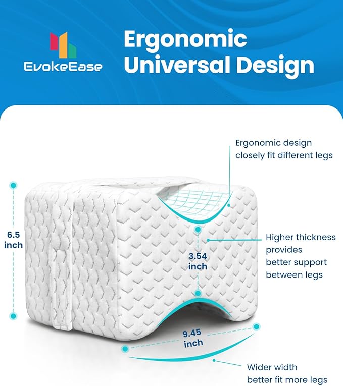 Knee Pillow for Side Sleepers - Cooling Memory Foam Leg Pillow for Side Sleeping with Strap, Soothing Relief for HIPS, Sciatica, Back, Knees, Joints (White)