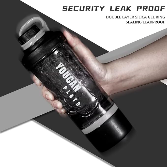 21oz Protein Shaker Bottle with Powder Storage Container-Shaker Cups for Protein Shakes-pre workout bottle-Mixer Cup-Gym Sport Water Bottle -Made with Tritan BPA Free,with Wire Whisk Balls (Black)