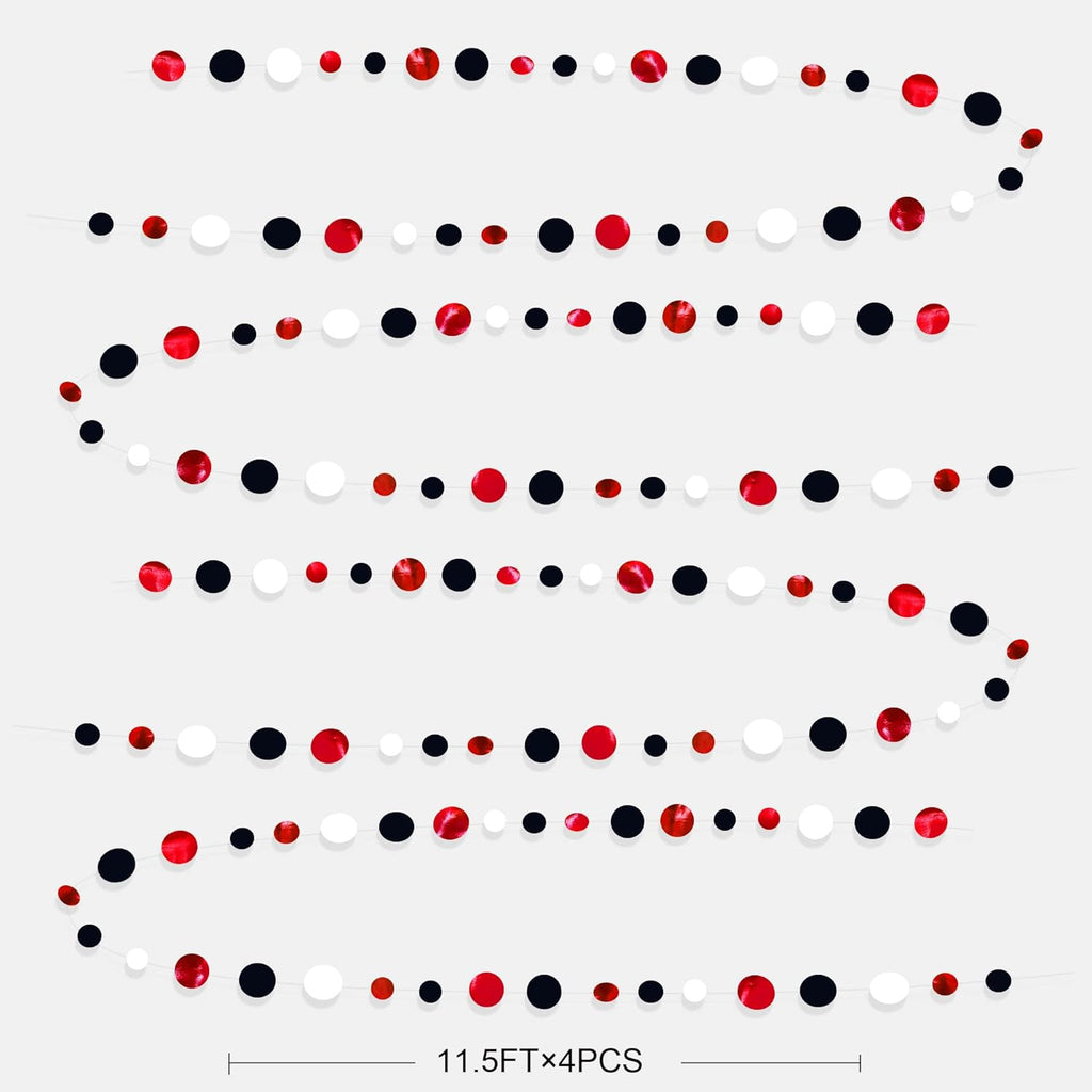46 Ft Red Black and White Circle Dots Garland Hanging Paper Polka Dots Streamer for Graduations Birthday Bachelorette Engagement Wedding Bridal Shower Holiday Casino Poker Pirate Party Decorations