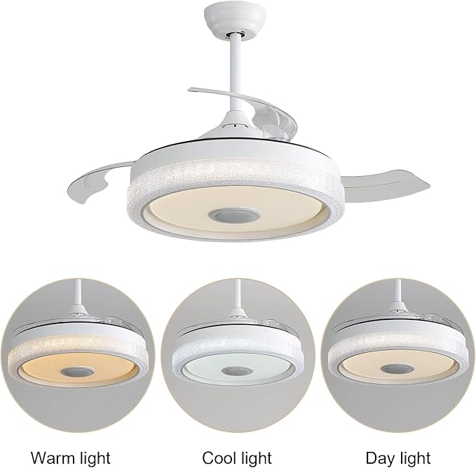 NicBex Ceiling Fan 42 Inch Ceiling Fans with Lights Ceiling Fan with 5 Retractable Blades and Remote Control Flush Mount Ceiling Fans for Bedroom, Living Room, White