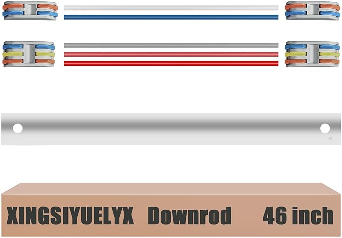 46" Ceiling Fan Downrod, 【1 Outside Diameter】 Matte White Extended Downrod, including 4 Wire Connectors and 5 Extension Wires (No Threads)
