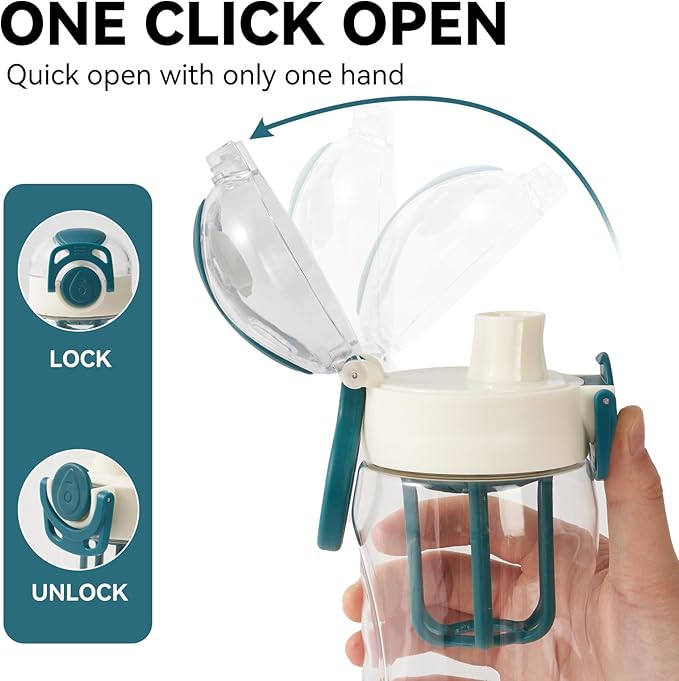 28oz Water Bottle with Fruit Infuser Strainer, BPA-Free Sports Water Bottle, One-Click Clear Water Bottle with Safety Lock for Office, Gym, Outdoors, Green