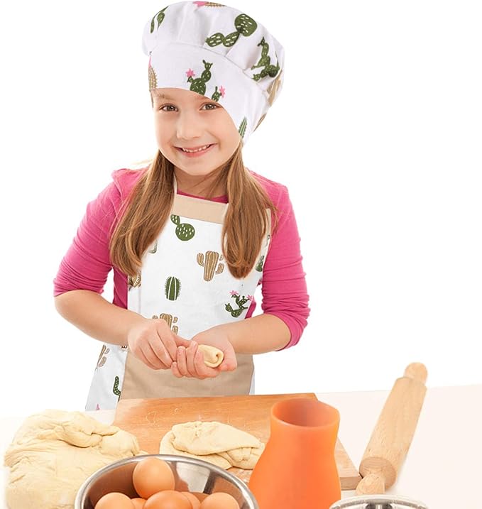 Kids Apron and Chef Hat Set-Adjustable Child Apron for Boys and Girls for Cooking Baking