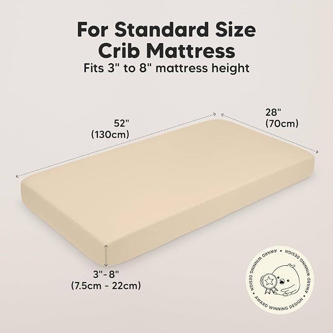2-Pack Crib Sheets for Boys,Girls - Viscose Derived from Bamboo Fitted Crib Sheet, Organic Baby Crib Sheets, Crib Mattress Sheet,Toddler Bed Sheets,Baby Sheets for Crib Fitted Sheets(Khaki)