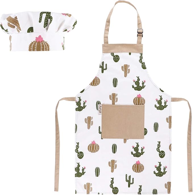 Kids Apron and Chef Hat Set-Adjustable Child Apron for Boys and Girls for Cooking Baking