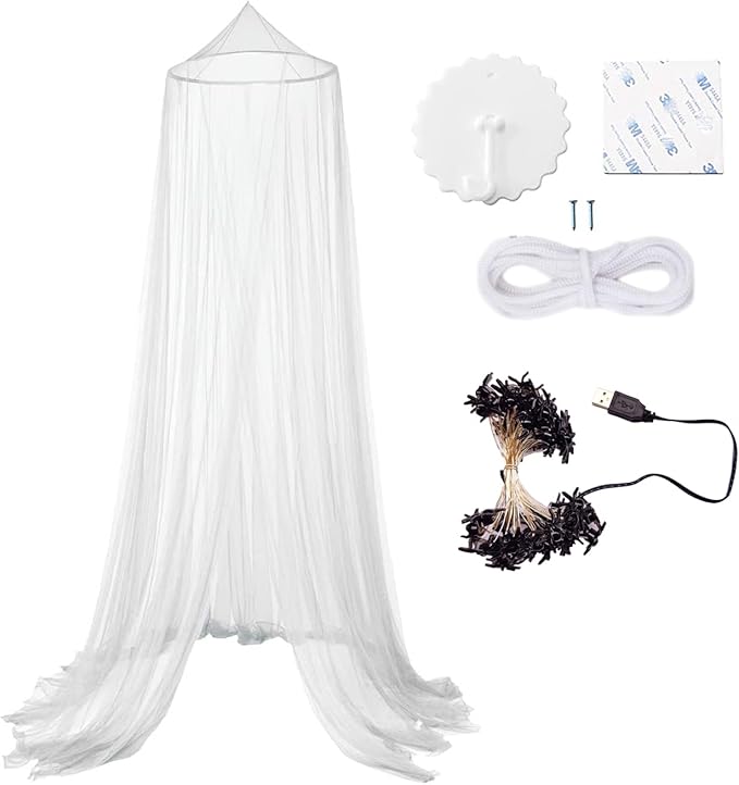 Eimilaly Spider Bed Canopy Mosquito Net with Purple Lights for Halloween Decor - Bed Canopy for Adults, Babies, White/Single Door